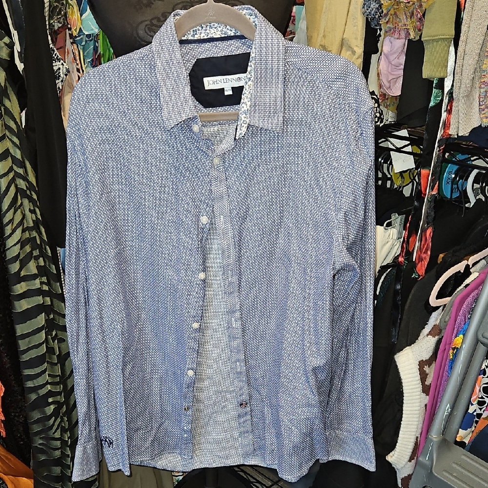 John Lennon Casual Blue Button Down Shirt